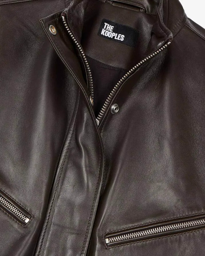 Brown leather zipped jacket