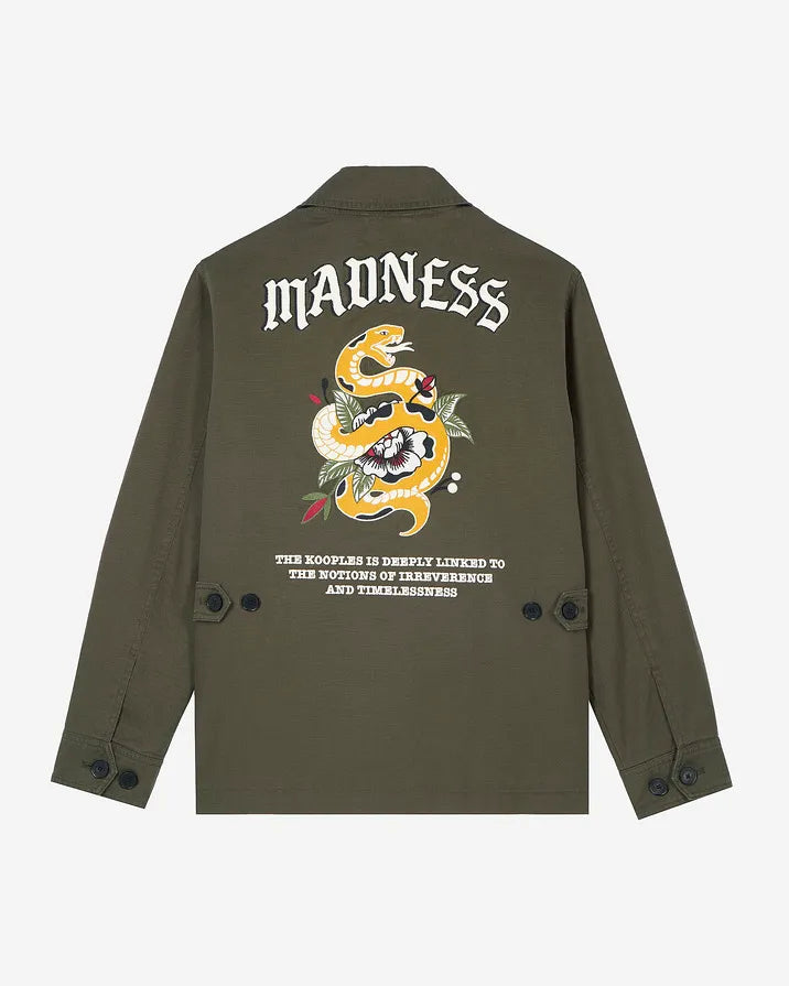 Embroidered back jacket in khaki cotton