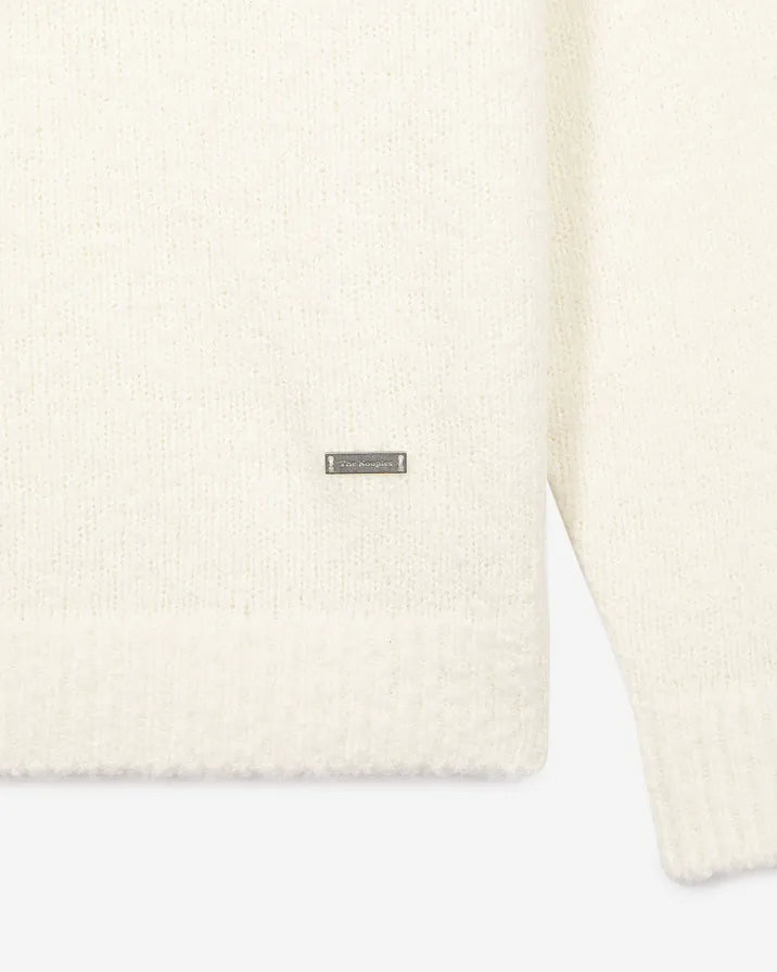 Beige wool tunisian collar sweater