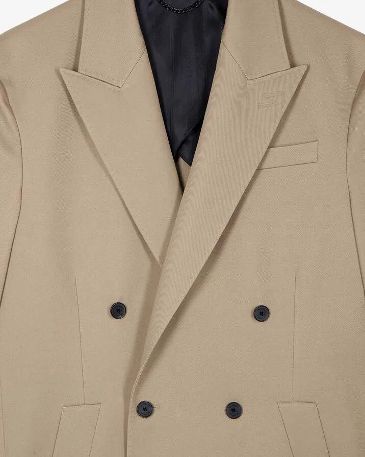 Beige long double-breasted jacket