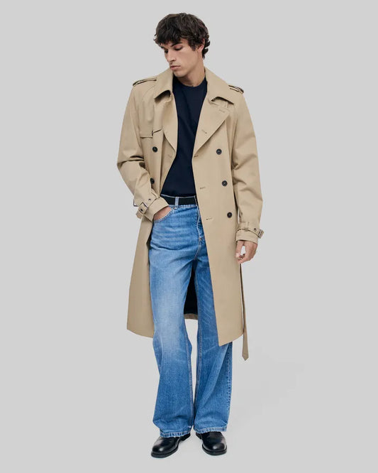 Beige wide-cut trench coat