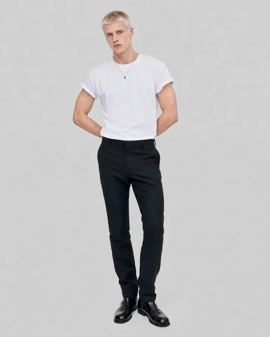 Black slim-fit wool suit pants