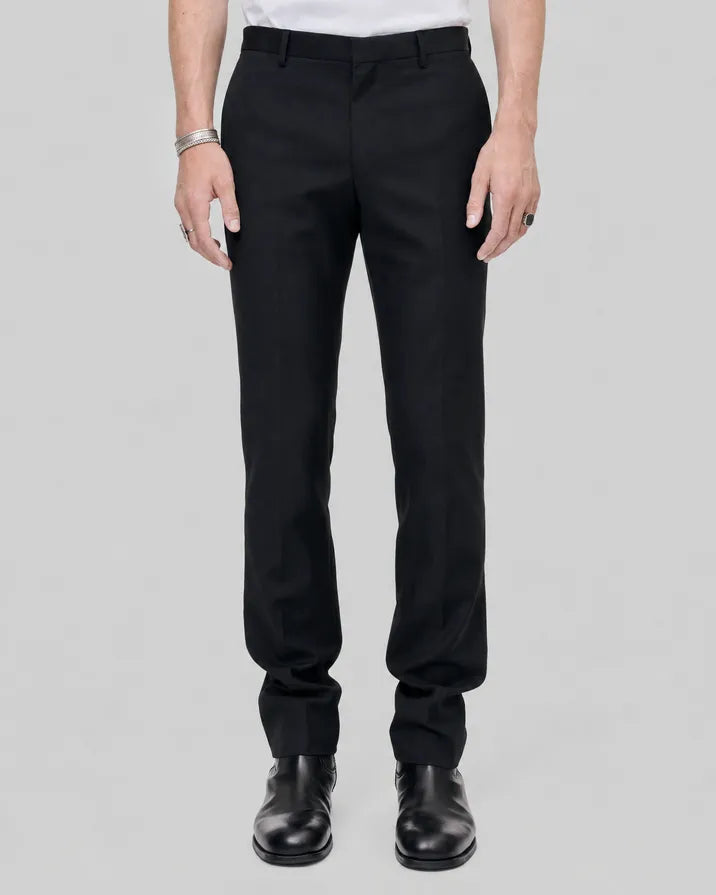 Black slim-fit wool suit pants