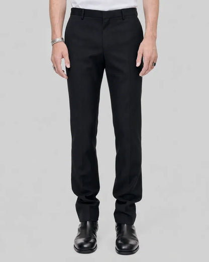 Black slim-fit wool suit pants
