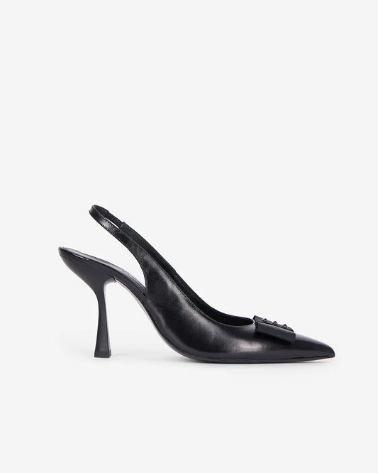 Black leather slingback pumps