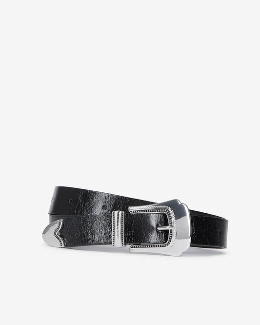 Thin black leather belt