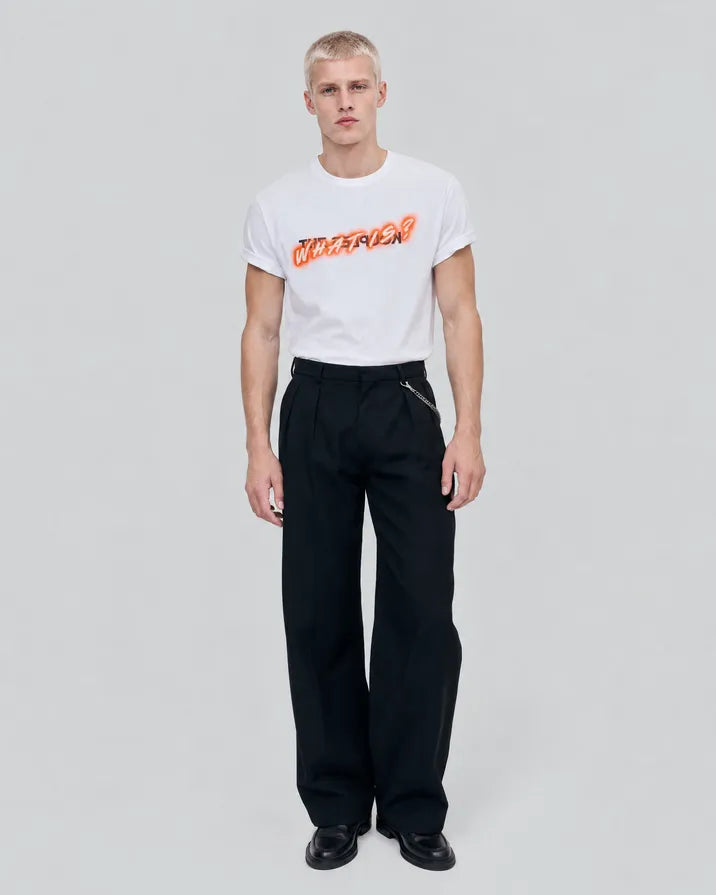 Black wide-leg wool pants