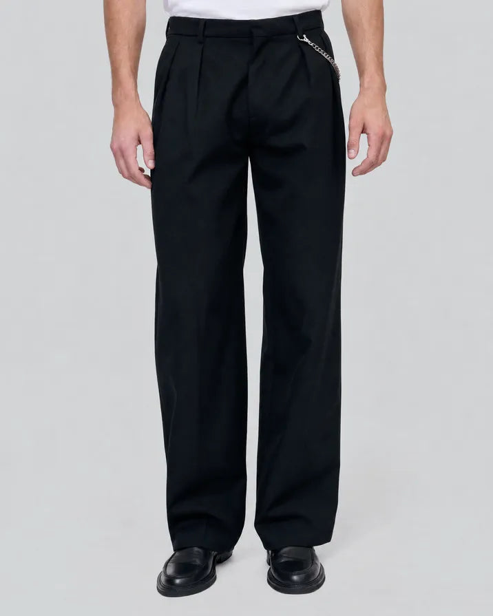 Black wide-leg wool pants