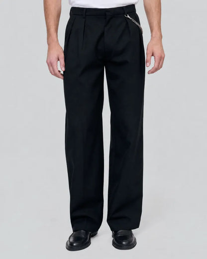 Black wide-leg wool pants