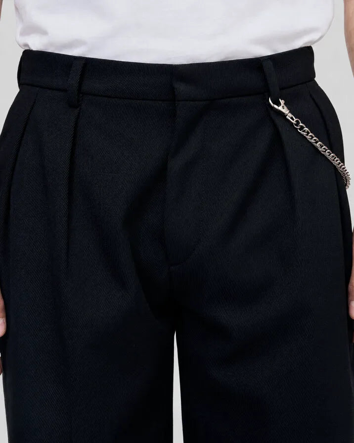 Black wide-leg wool pants