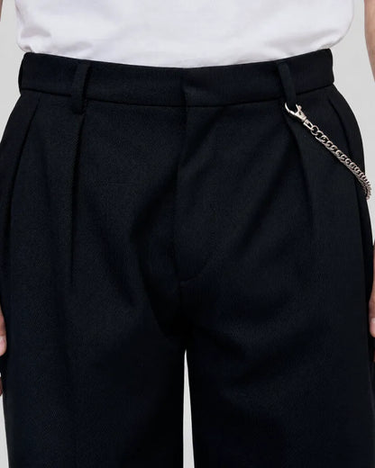 Black wide-leg wool pants