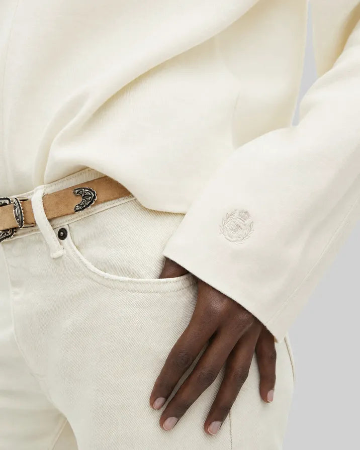 White mock-neck sweater
