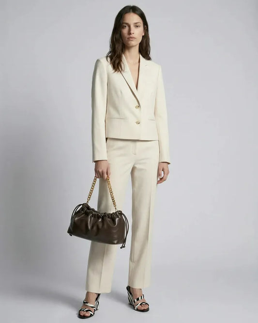 Wide-leg pants in beige linen and cotton