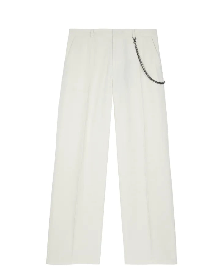 Beige wide-leg chain pants