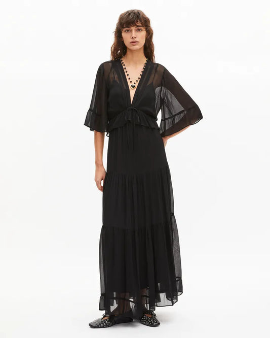 Black ruffled maxi dress