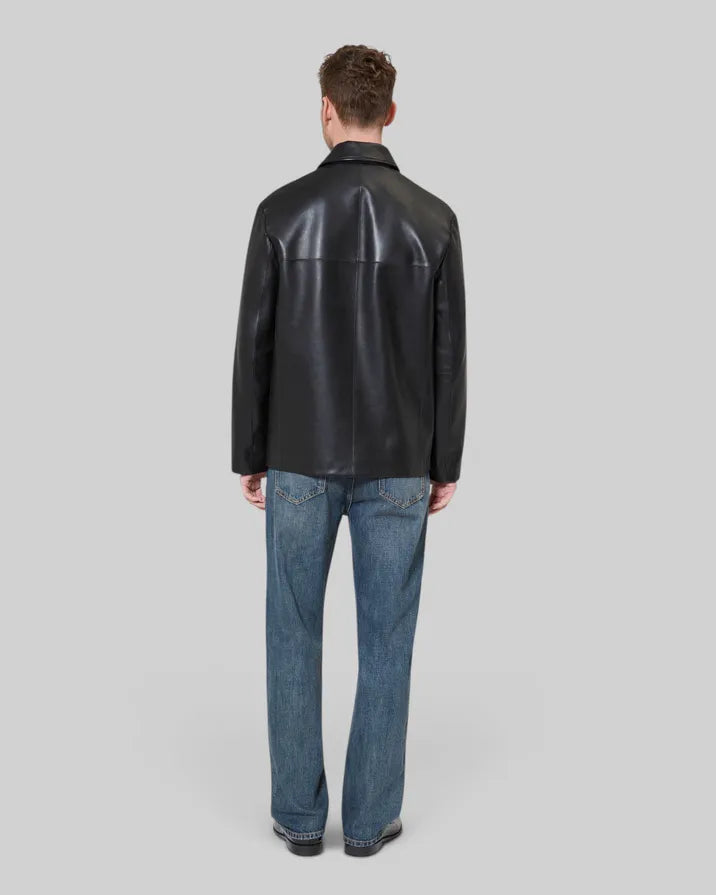 Black leather button-down jacket