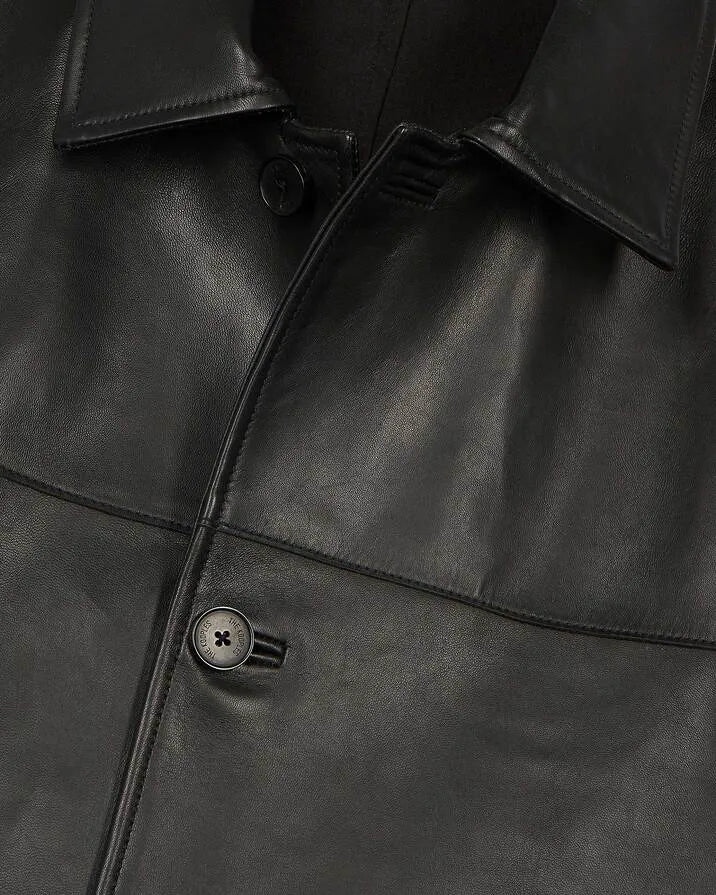 Black leather button-down jacket