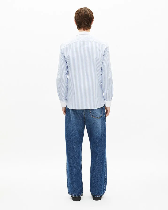 Blue striped shirt with contrasting collar