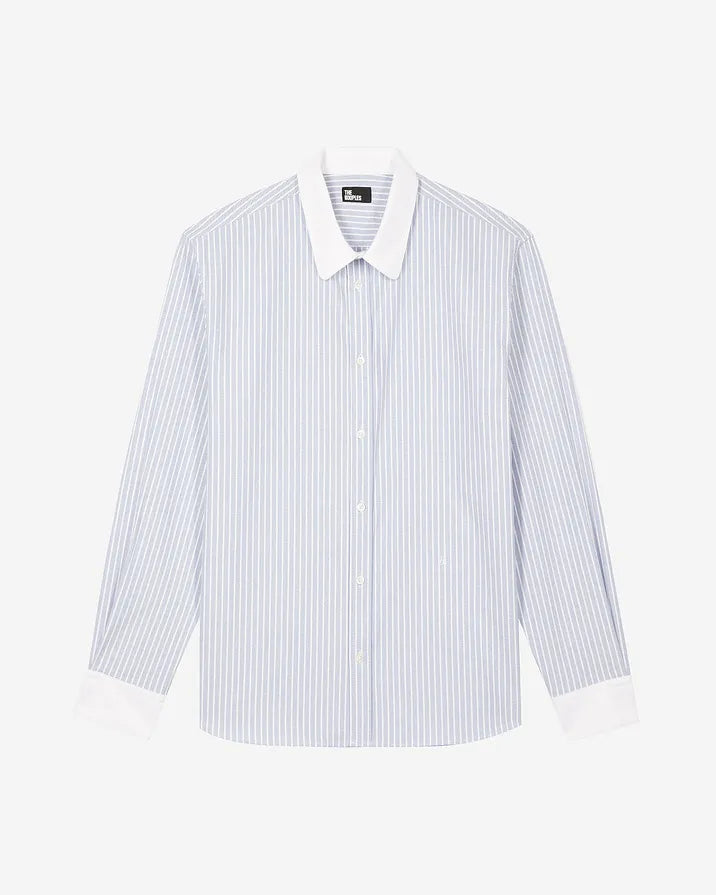Blue striped shirt with contrasting collar