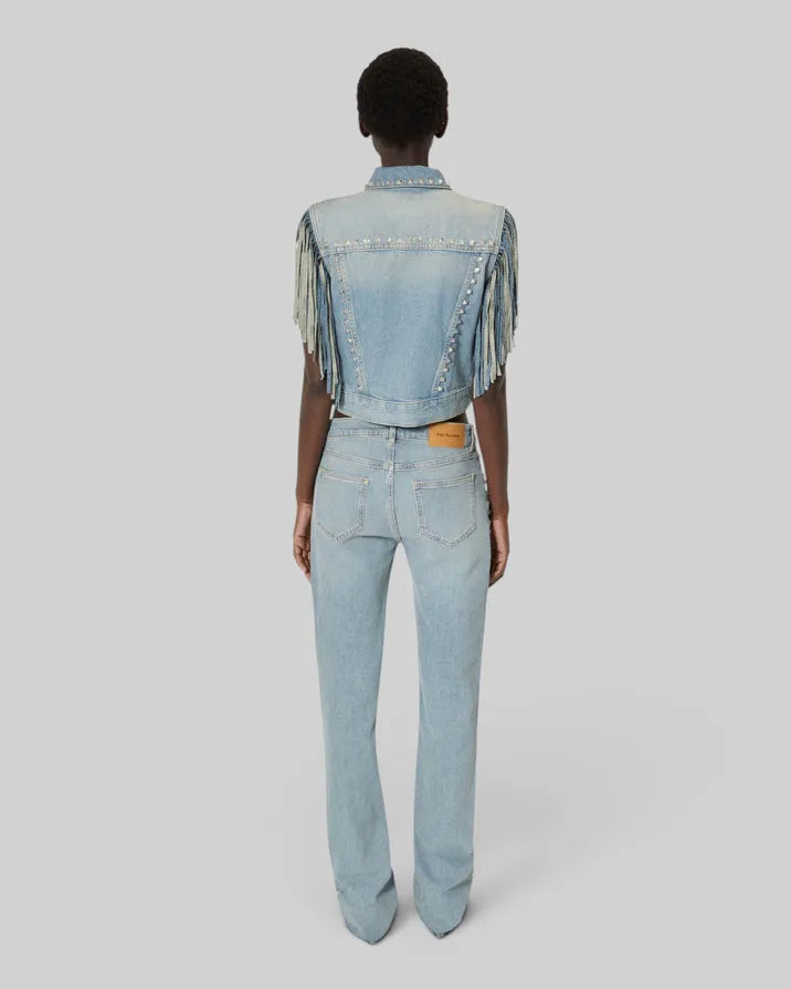 Blue denim jacket with bangs and studs