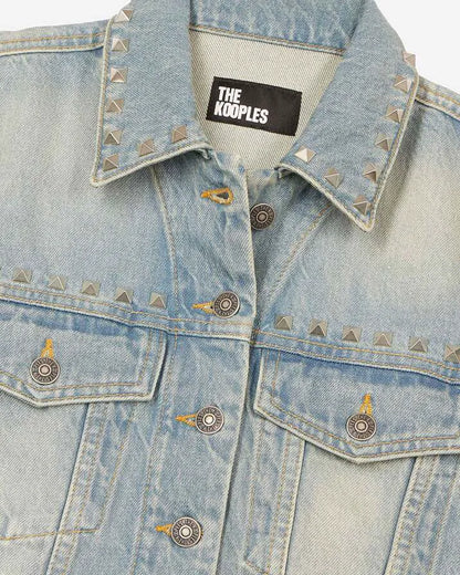 Blue denim jacket with bangs and studs