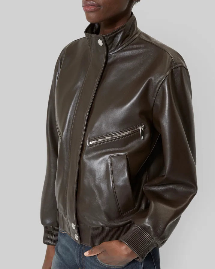 Brown leather zipped jacket