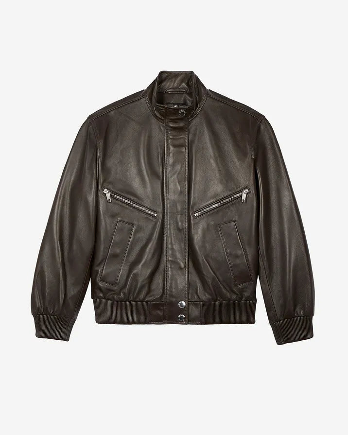 Brown leather zipped jacket