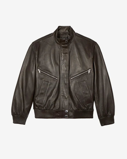 Brown leather zipped jacket