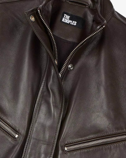 Brown leather zipped jacket