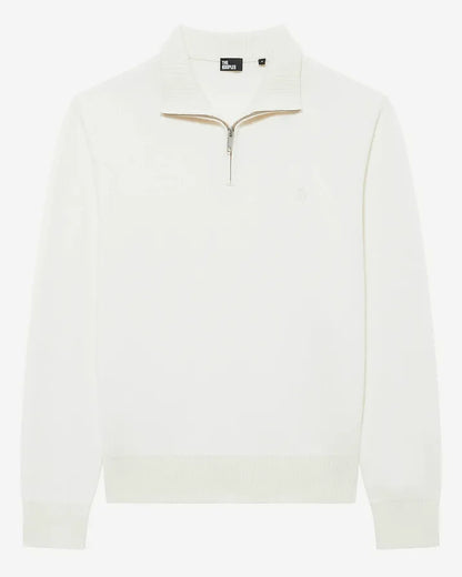 Double-faced ecru wool trucker-neck sweater