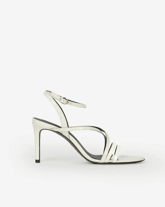 White patent leather heeled sandals