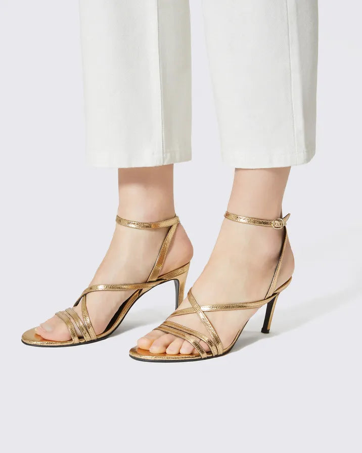 Gold leather heeled sandals