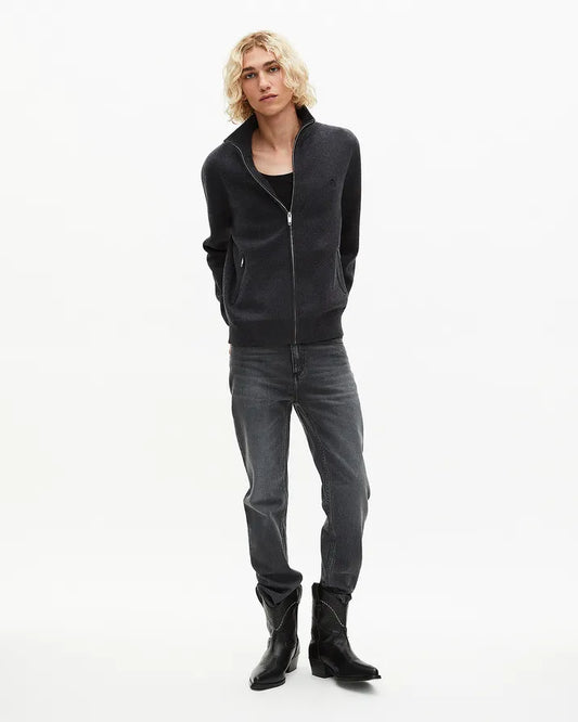 Double-sided wool cardigan with gray zip