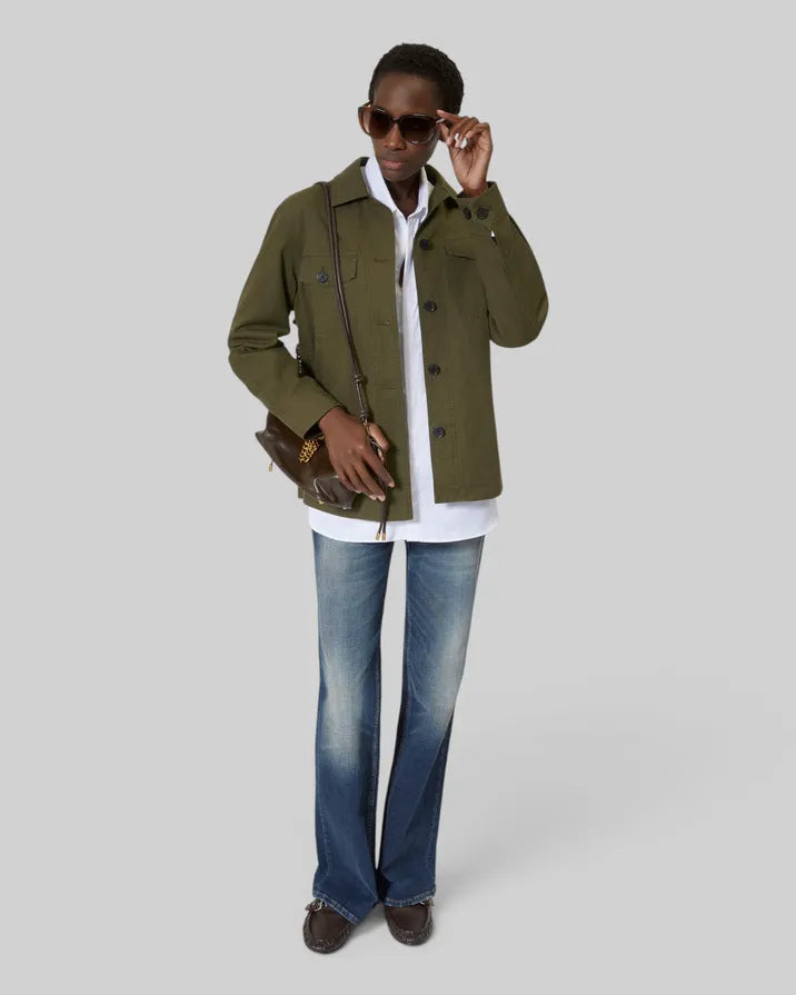 Embroidered back jacket in khaki cotton