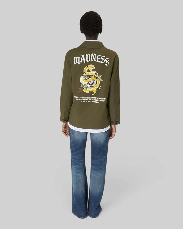 Embroidered back jacket in khaki cotton