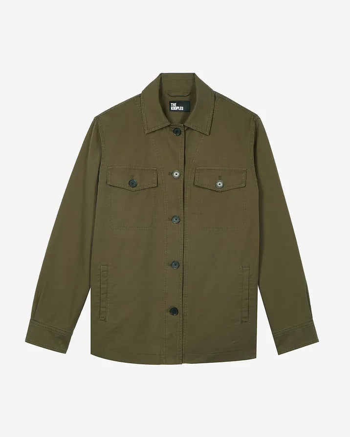 Embroidered back jacket in khaki cotton