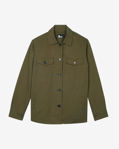Embroidered back jacket in khaki cotton