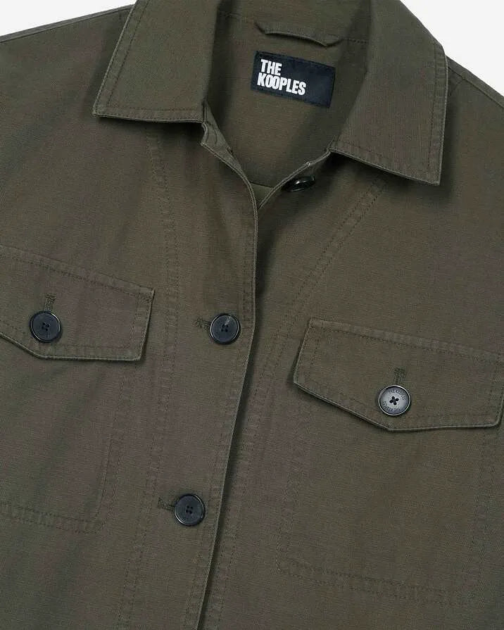 Embroidered back jacket in khaki cotton