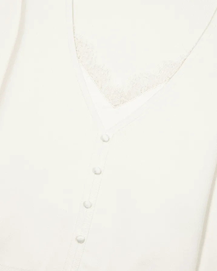 Trompe l'oeil effect sweater with ecru lace