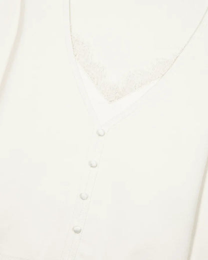 Trompe l'oeil effect sweater with ecru lace