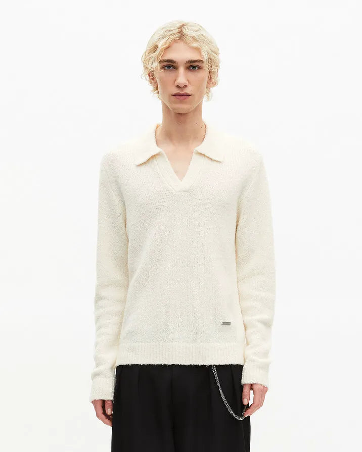 Beige wool tunisian collar sweater