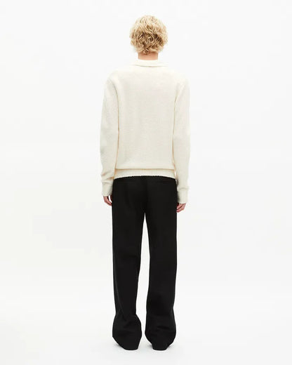 Beige wool tunisian collar sweater