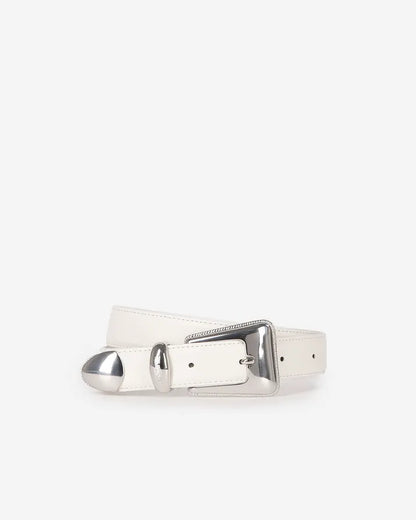 Silver western buckle belt in ecru leather