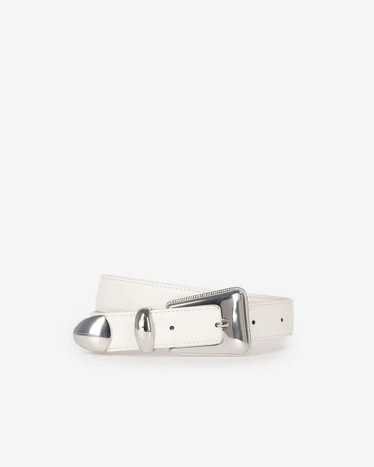 Silver western buckle belt in ecru leather
