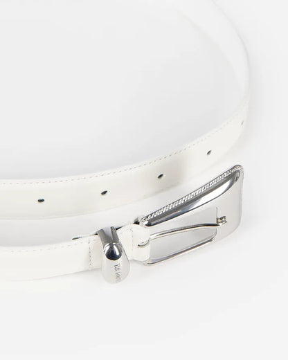 Silver western buckle belt in ecru leather