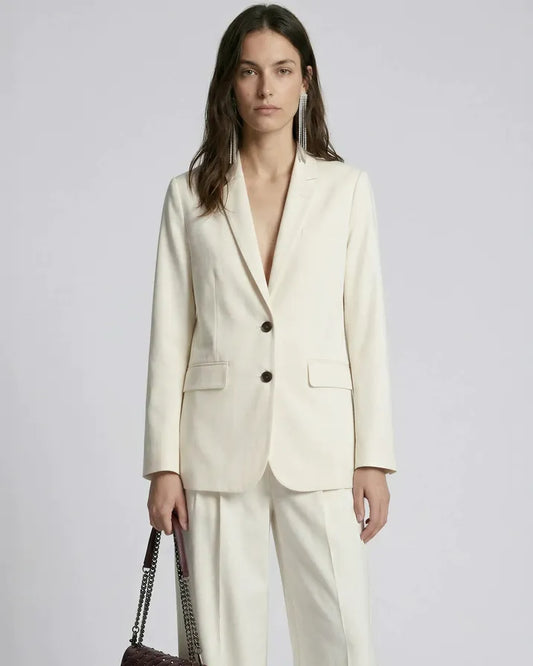 Straight suit jacket in ecru linen and cotton