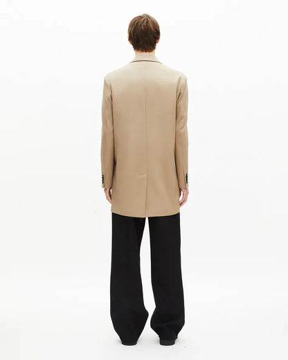 Beige long double-breasted jacket