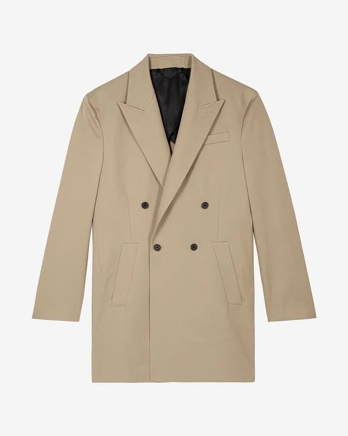Beige long double-breasted jacket