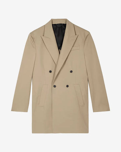 Beige long double-breasted jacket