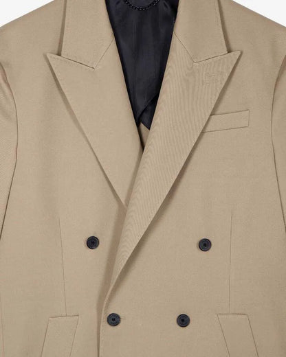 Beige long double-breasted jacket